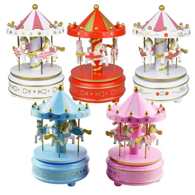 Wooden Carousel Music Box Children's Cake Baking Decoration Christmas & Birthday Gift Custom Sound