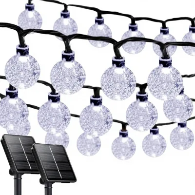 LORRYTE White 2-Pack 100 LED 64FT Crystal Globe IP65 Waterproof Solar String Lights 8 Lighting Modes for Garden Wedding Party
