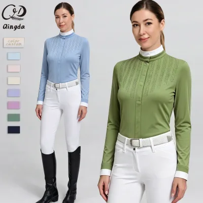 OEM ODM Custom Promotion Competition Ladies Equestrian Long Sleeve Womens Cooling Horse Riding Perforated Show Shirt