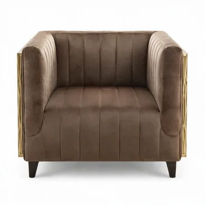 Velvet Accent Armchair Upholstered Club Chair Tufted Lounge Seat with Metal Side Panels for Living Room Hotel
