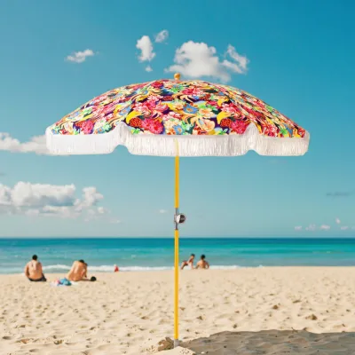 7ft Printed Beach Tassel Umbrella Durable Polyester Fabric Unique Customizable Design