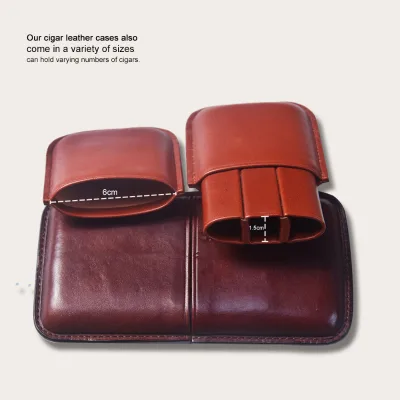Customized Portable Genuine Leather Cigar Carrying case With High End Cutter Hot Sale New 3 Finger Leather Travel Cigar Case