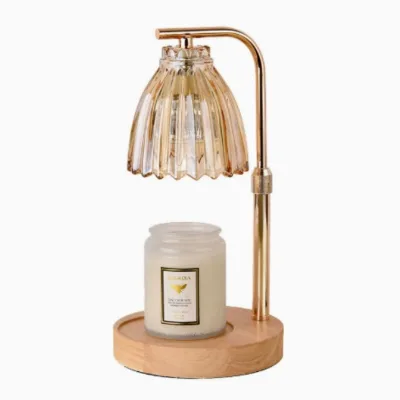 Height Adjustable Dimmable Timing Candle Warmer Lamp Glass Shade Wooden Base Electric Wax Melt Table Lamp Home Decor Gift