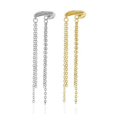 925 Sterling Silver No Pierced Tassel Womens Fashion Ear Cuff in Front and Back Tassel Clip on Earrings
