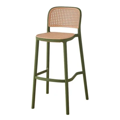 All-weather Bar Stool Faux-cane Perforated Mesh Polymer Olive Green Mediterranean Outdoor Terrace Footrest for Garden Tabouret