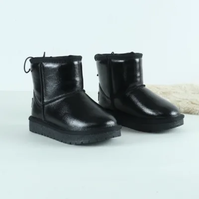 Genuine Leather Snow Boots for Boys & Girls Waterproof Shoes Drawstring Design Ankle Support Baby Shoes Wholesale