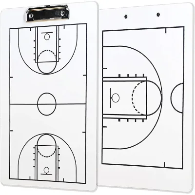 Double-Sided Basketball Coach Clipboard Dry Erase Board with Court Diagram White Board Basketball Coaching Board