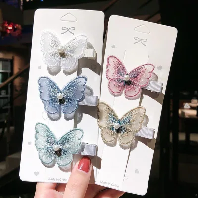 Wholesale Hot Selling Korean Fabric Pearl Hair Clip Hair Accessories Small Headwear Colorful Butterfly Hair Clips