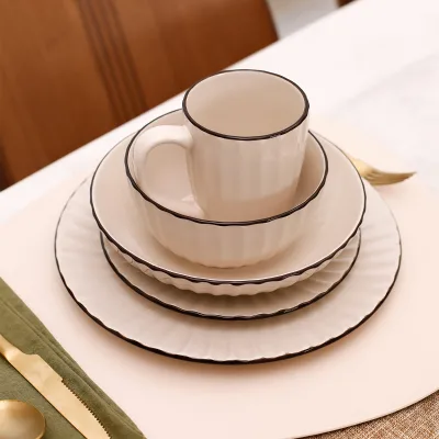 Customized Eco-Friendly Breakfast Plate High Quality Low MOQ White Embossed Dinnerware Set Kitchenware Plates and Bowls Dishes