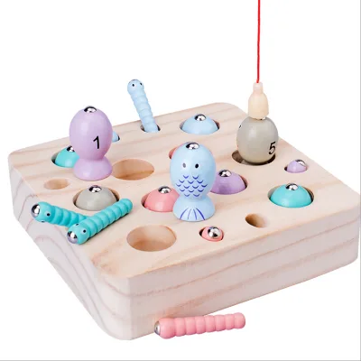 Educational Toys Kids Board Game Catch Worms Toy Wooden Fishing Game