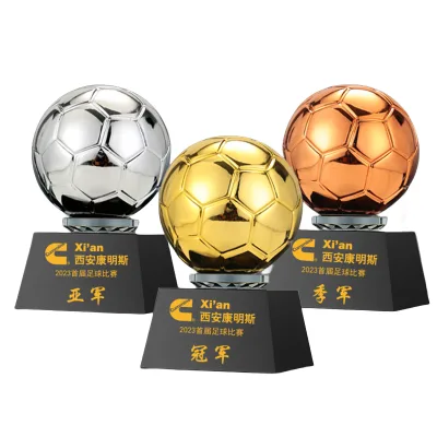 Custom Free Sports Competition Champion Football Gold Ball Trophy Resin Crystal Golden Ball Soccer Trophy High-level Quality