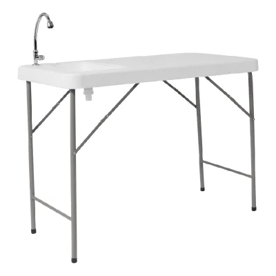 OutdoorOutdoor Folding Camping Sink Table Faucet Hose Attachment White Portable Fish Cleaning Station