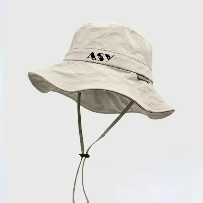 2025 UV Protection Foldable Solid Sun Hat Outdoor Custom Bucket Hat String 100% Cotton Mesh Fabric Four Seasons Unisex Adults