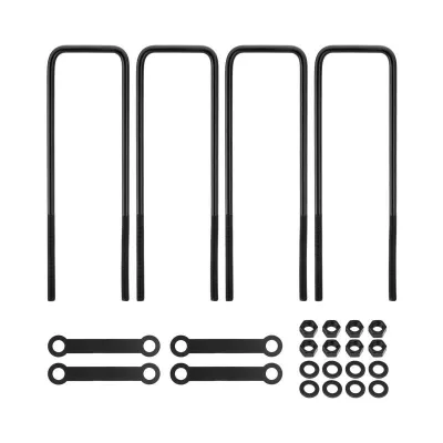 16 inch Square Bend U-Bolt Kits, Heavy Duty Steel Square U-Bolts with 6 inch Tie Plates for Truck Chassis