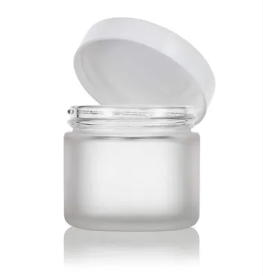 Hot Sale 2 OZ 60ml Frosted Clear Cosmetic Straight Sided Glass Jars with White Foam Lined Lids