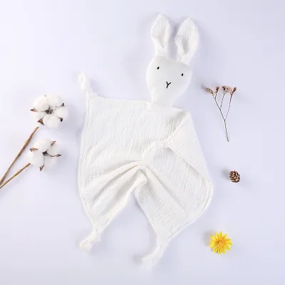 Ins Hot Sale Baby Muslin Soft Plush Toy Animal Gauze Muslin Cute Rabbit Sleeping Comforter Toy