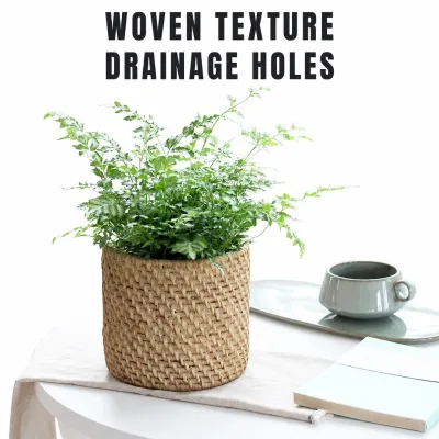 Retro Cement Succulent Flower Pot Planter Round Brown Eco Friendly Indoor Outdoor Garden Home Decor with Drainage Hole