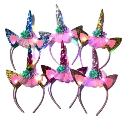 Cute RGB LED Headband With Flashing Horn Led Bow Headband for Christmas New Year Parties Party Supplies Decorations