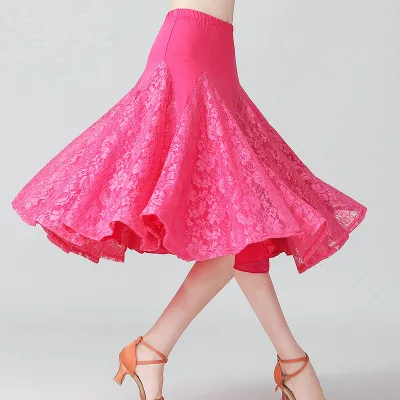 Rose Pattern Lace Latin Ballroom Dance Practice Bottom Costume Performance Dance Knee-length Skirt One Size Fits All for Women