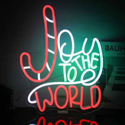 Joy to the World Jesus Christmas Cane Neon Sign LED Christmas Lights Signs for Bedroom Party Home Church Christmas Decor Gifts