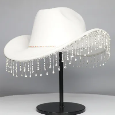 Wholesale Hot Sale Bridal Western Cowboy Hat Diamond Fringe Cowgirl Hat Novelty Funny Party Cowgirl Hat