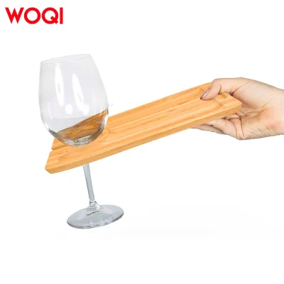 WOQI Handheld Bamboo Cocktail Appetizer Plates with Wine Glass Holder Suitable for Wine Glass or Tumbler