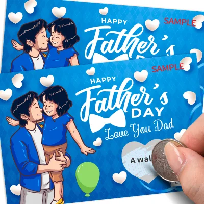 Scratch Card Supplier Custom Coated Shape Father's Day Scratch Gift for Kids Lottery Paper Scratch off Card