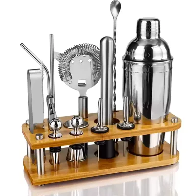 Wholesale Barware Set Tools Bartender Kit Bar Shaker Accessories Cocktail Shaker Set With Wood Stand for Italy S H Day Saltyre