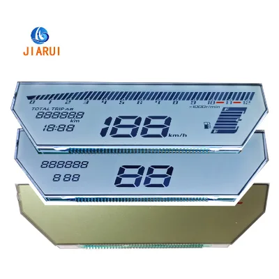 Customized Low Power TN Type Speedometer LCD Display Module with Blue Background and White Text Segment Code LCD Screen