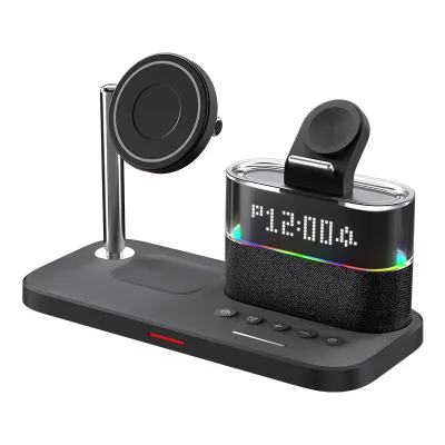 Magnetic 25W Multifunctional Wireless Charger Five-in-One Stand with Alarm Clock Time Display Compatible Mobile Phones Earphones