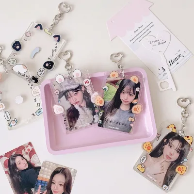 Ins-style Girls Cartoon Small Animal Transparent Acrylic 3-Inch Keychain Card Holder for Student Fan Collecting Campus ID Goo