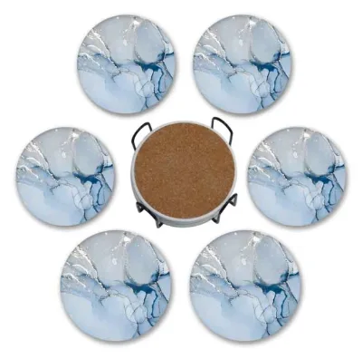 Hot Sale Custom Absorbent Round Marble Designs Ceramic Cup coaster Set with Cork