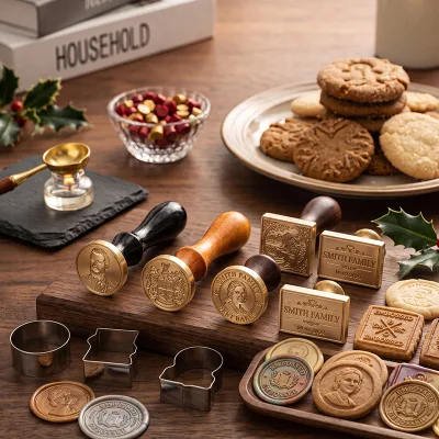 Custom Brass Cookie Stamp Embosser Personalized Logo Portrait Wax Seal Stamp With Cutters for Baking & Sealing