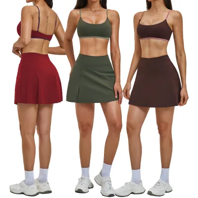 Women Workout Sports Skirt Suit Adjustable-strap Outdoor Running Sports Yoga Set Gym Set Yoga Sets for Tennis Yoga Wear