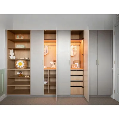 Modern Shaker Style Freestanding Wardrobe Built Storage Shelves Hanging Rods Soft Close Drawers for Kids Bedroom Living Room