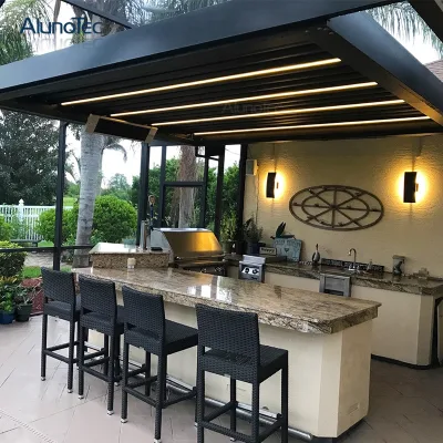 Modern Design Patio Gazebo Aluminum Louvre Roof Metal Garden Pergola With Led