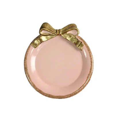Round Shaped Resin Ring Display Tray With Gold Bowknot