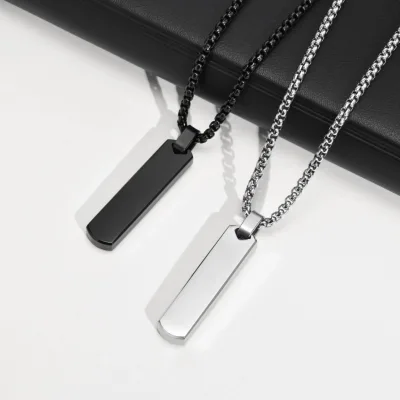 Customizable Stainless Steel Three-Dimensional Rectangular Bar Geometric Pendant Trendy Chains