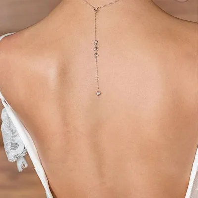 Dainty 18K Gold Plated Stainless Steel Necklace Adjustable Cross Link Chain Y Tassel Zircon Vintage Body Chain for Gift