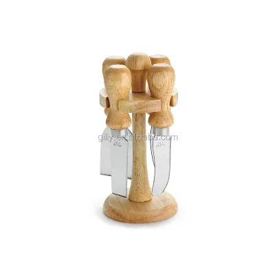 Hot Selling Utility Perfect Kitchen Cheese Knife Set with Wooden Block