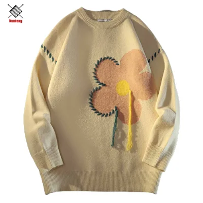 Hot Selling Flower Long Sleeve High Quality Merino Jacquard Wool Plus Size Men'S Sweaters