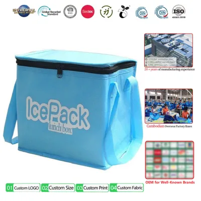 Custom Eco-friendly Reusable Non Woven Thermal Insulated Rectangle Cooler Bag Foldable for Icepack Lunch Box