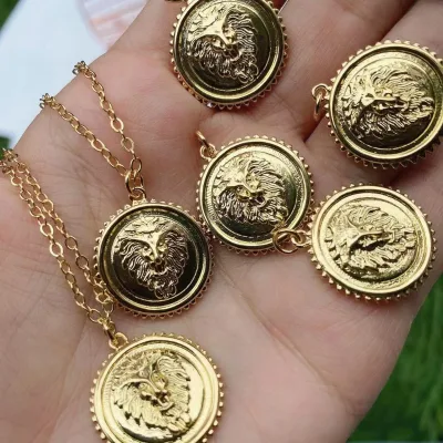 gold plated lion head necklace charms leopard head necklace pendant for jewelry making