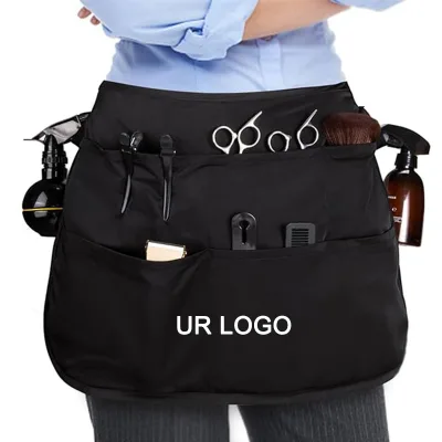 Custom Short Half Pockets Garden Nail Beauty Salon Black Stylist Tools Apron With Barbershop Logo