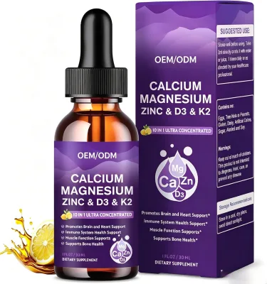 Custom Calcium Magnesium Zinc D3 K2 Liquid Drops OEM Bone Sleep Support High Absorption GMP Factory Magnesium for Sleep Support
