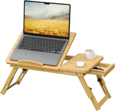 Bamboo Laptop Bed Tray Table Foldable Lap Desk With Cup Holder Mouse Board Storage Drawer for Bed Sofa Reading Writing Working