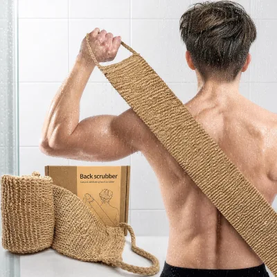 CF Wholesale Natural Jute Extra Long Coarse Texture Quick Drying Dual Handles Heavy Duty Exfoliating Back Scrubber Bath Belt