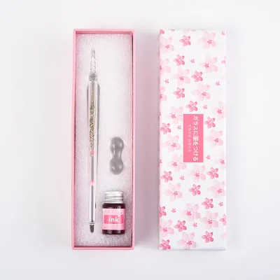 Japan Glass Crafts Glass Dip Pen Set DIY Dry Flower Blank Pen Glass Fountain Ink Pens with Sakura Gift Box
