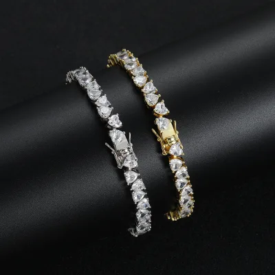 positive and negative heart-shaped women's copper inlaid zircon bracelet, three-claw love zircon tennis bracelet for women