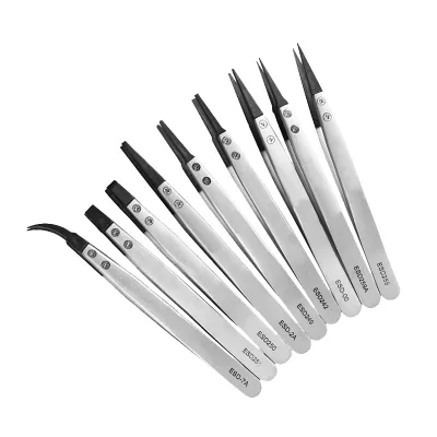GI Wholesales Esd 259 Tip Replacing Tweezer 130mm Silver Carbon Fiber Stainless Steel Head-Changed Silver Antistatic Tweezers